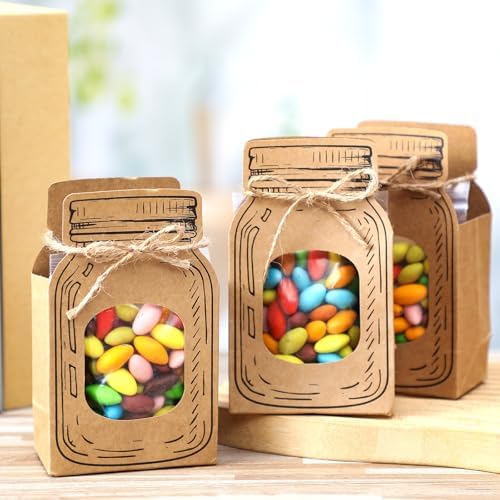 Yexiya Mini Kraft Paper Mason Jar Treat Bags 24 Pcs