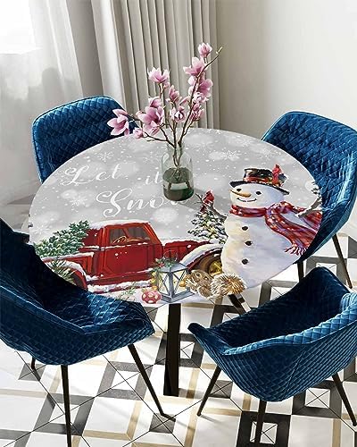 Christmas Grey Round Waterproof Table Cover Fitted Tablecloth