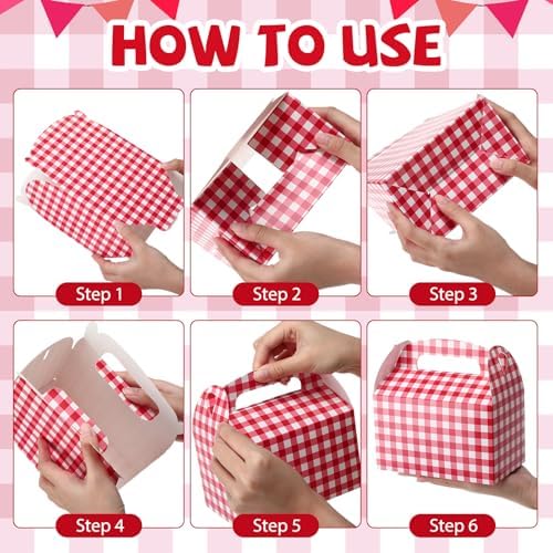 Marspark 24 Pcs Gingham Treat Boxes with Handles