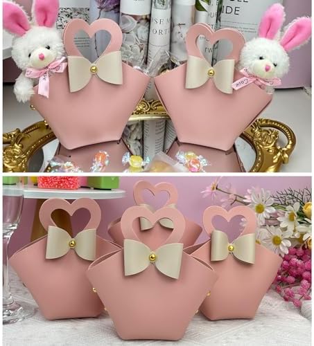 Topoloar 10 Pack Pink Mini PU Leather Gift Bags with Handle