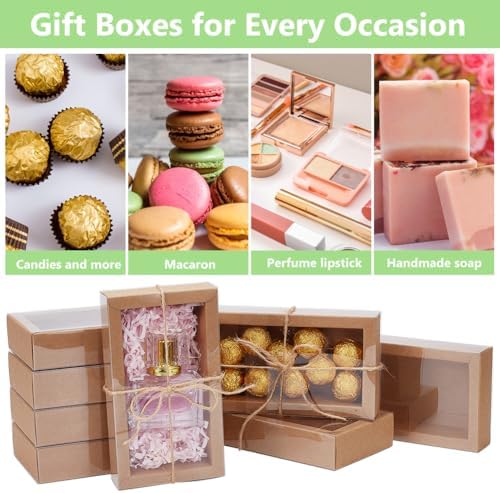 BENECREAT 12pcs Burlywood Gift Boxes with PVC Windows