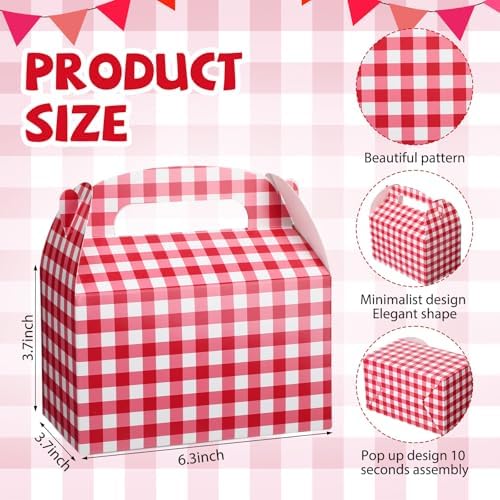 Marspark 24 Pcs Gingham Treat Boxes with Handles