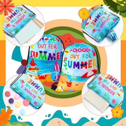 Sweetude 24 Pcs Summer Drawstring Backpack Gift Bags