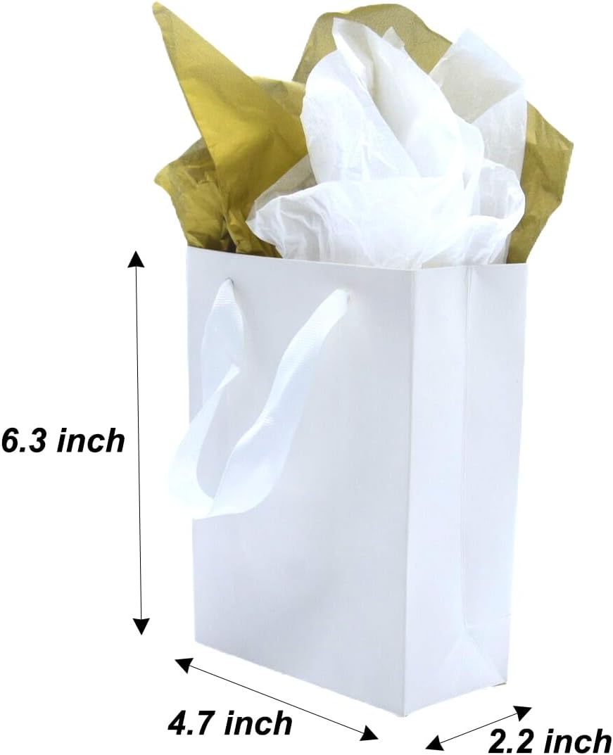 JUNESHE Mini White Gift Bags with Handles 16 Pack