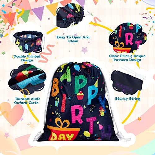 Sweetude 18 Pcs Birthday Drawstring Gift Bags with 9 Designs