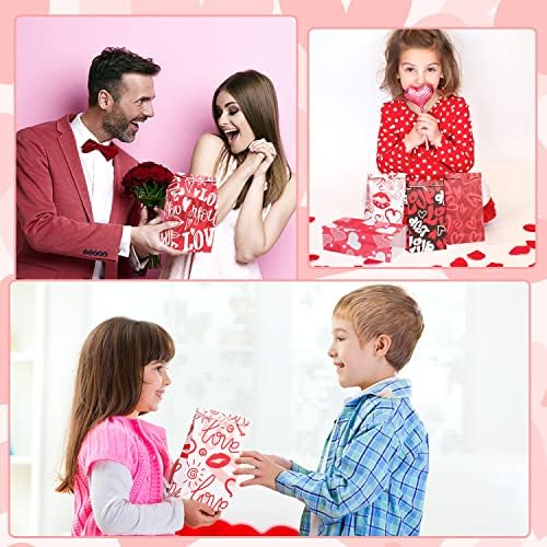 FOIMAS Valentines Day Gift Bags 30pcs Heart Kraft Paper Treat Bags