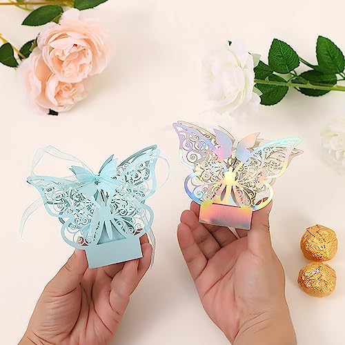 100PCS Laser Cut Butterfly Favor Boxes With Ribbons