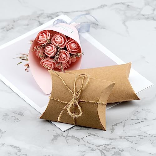 IFAMIO 50 Pcs Kraft Paper Pillow Gift Boxes with Jute Rope