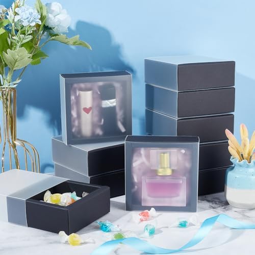 BENECREAT 16 Pack Rectangle Black Gift Boxes with PVC Windows