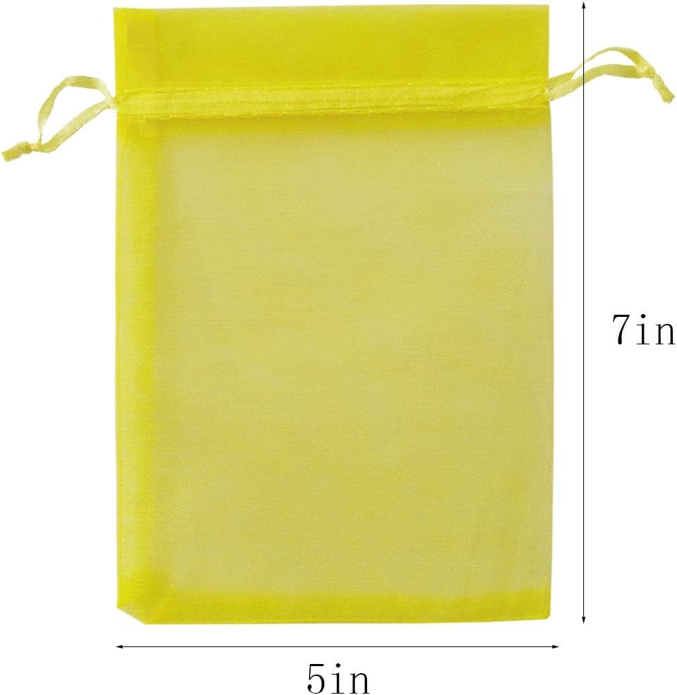 Pack of 100 Yellow Organza Gift Bags 5x7 Inches Drawstring