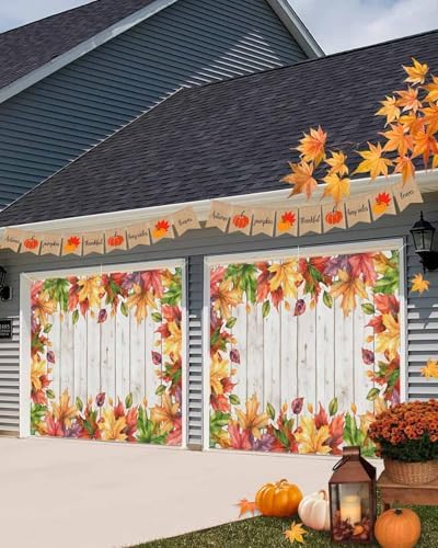 Fall Garage Door Banner 7x8 ft Wood Grain Texture