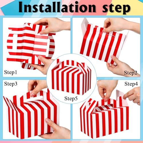 24 Pcs Red White Striped Circus Treat Boxes for Birthday Party