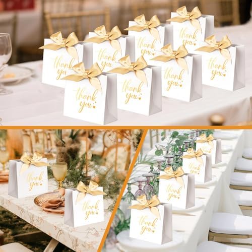 DECHISY 50 Pack Mini Thank You Gift Bags with Ribbon