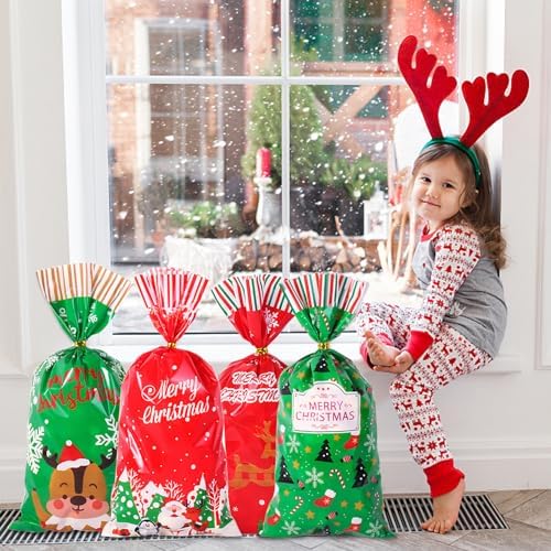 Jexila 200PCS Christmas Cellophane Bags with Twist Ties