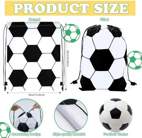 12 Pack Soccer Drawstring Bags for Parties and Gifts