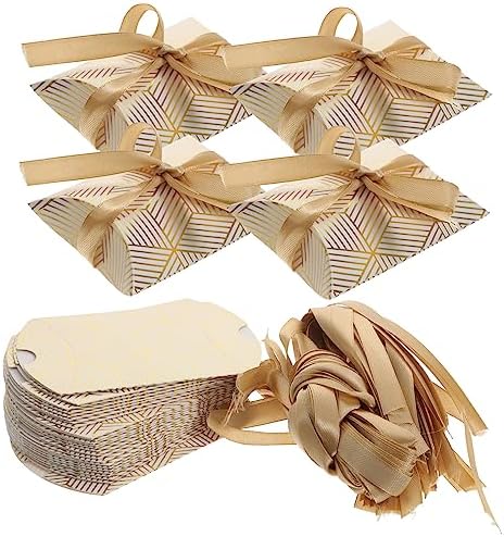 Beaupretty 50pcs Foil Candy Pillow Boxes with Ribbons for Weddings and Parties