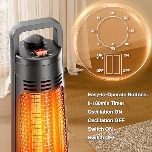 FLOWBREEZE Electric Patio Heater with 60 Degree Oscillation and 3S Instant Heating