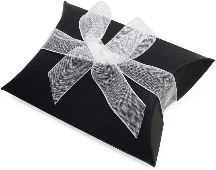 QUUPY 50PCS Black Kraft Paper Pillow Boxes with Ribbons