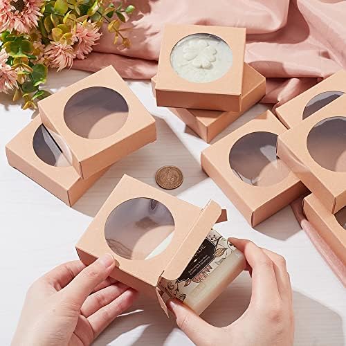 BENECREAT 24 Pack Brown Kraft Gift Boxes with Clear Window