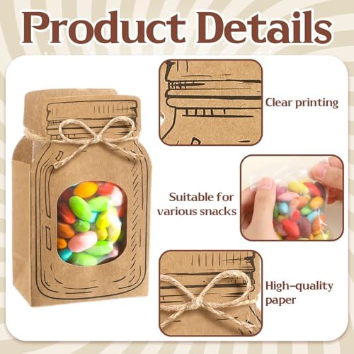 Yexiya Mini Kraft Paper Mason Jar Treat Bags 24 Pcs