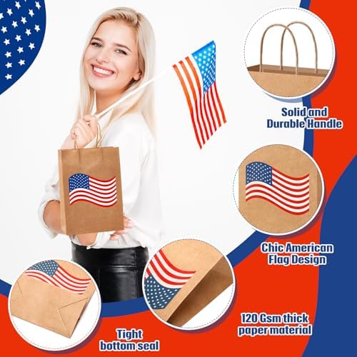Kolldenn 24 Pcs Patriotic Gift Bags with Handle