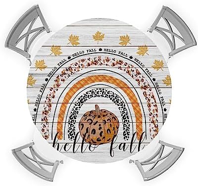 Thanksgiving Round Waterproof Table Cover with Elastic for 36-44 Inch Tables