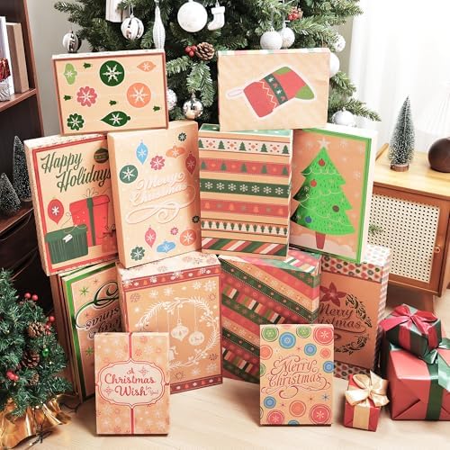 JOYIN 12Pcs Christmas Gift Boxes with Lids for Presents