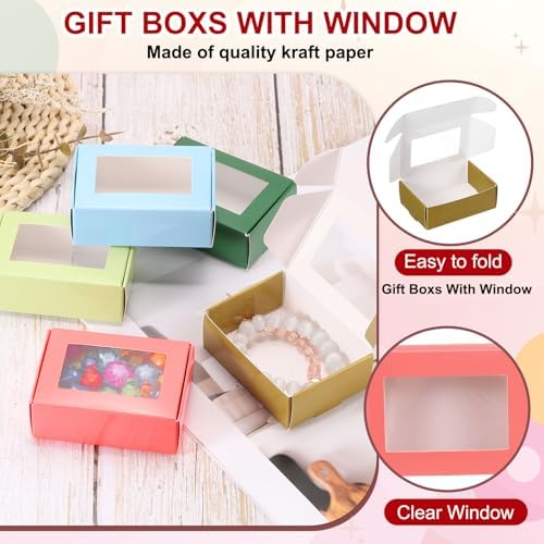PATIKIL Pink Small Rectangle Gift Boxes with Window 30 Pack