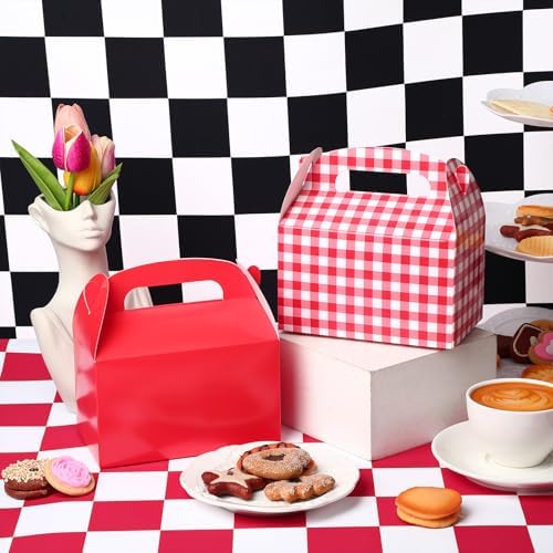 Marspark 24 Pcs Gingham Treat Boxes with Handles