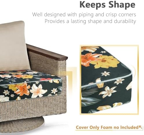 Porch Shield Outdoor Cushion Slipcovers Set 4 Floral Black