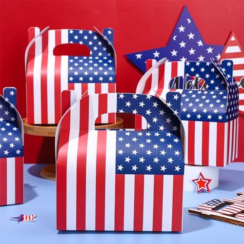 Whaline 12Pcs Patriotic Treat Box with Handle