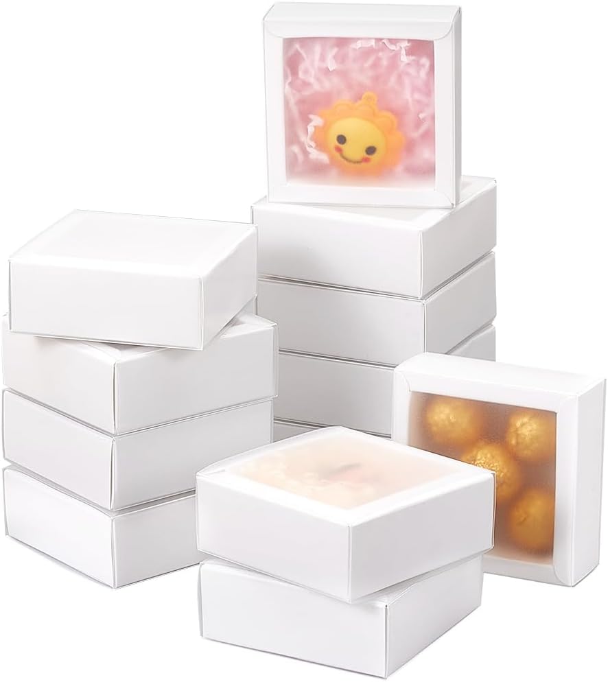 BENECREAT 12pcs White Paper Gift Boxes with PVC Windows