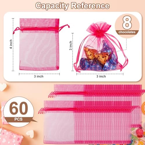 Angooni 60PCS 3x4 Inch Organza Gift Bags Pink