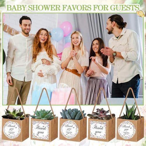Faccito 60 Pack Succulent Wrap Bags with Wildflower Stickers