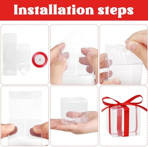Adecortalk 50 Pcs Clear Gift Boxes With Red Ribbon