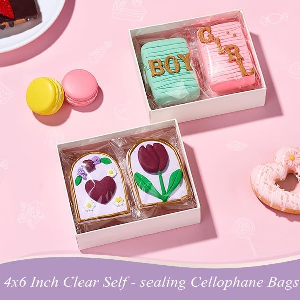 100pcs 4x6 Inch Clear Cellophane Bags for Treats