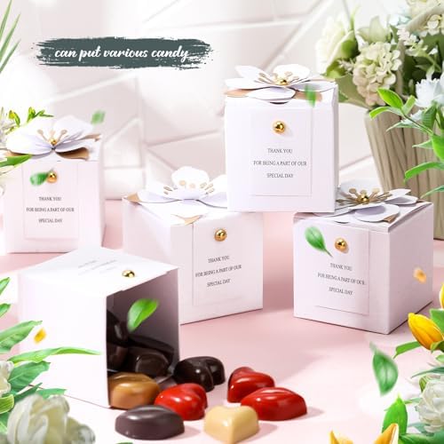 Affrolling 50 Pcs Wedding Favor Boxes with Gold Stamens