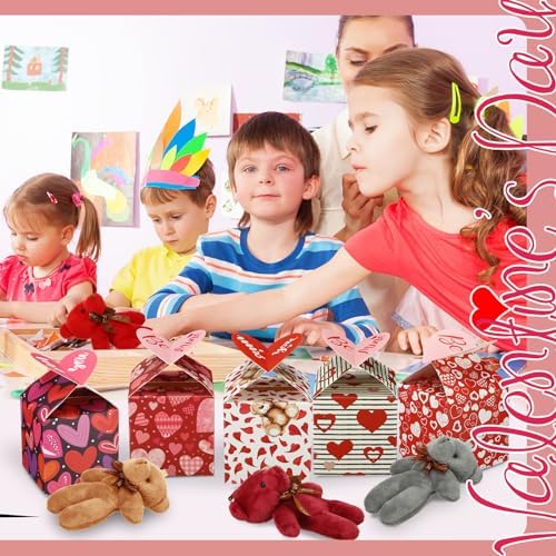 28 Pack Valentine Gift Boxes with Bear Favors