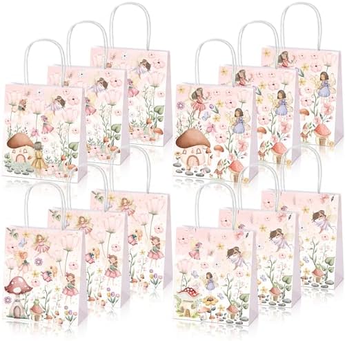 Dinifee 12 Pcs Floral Fairy Gift Bags with Handles