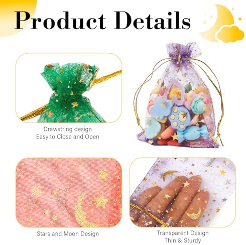 Moon Star Organza Gift Bags 4x5 100 Pcs Drawstring Mesh Pouches