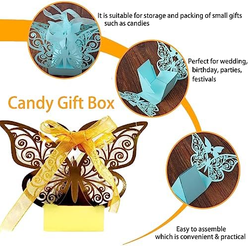 100PCS Laser Cut Butterfly Favor Boxes With Ribbons