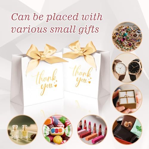 DECHISY 50 Pack Mini Thank You Gift Bags with Ribbon