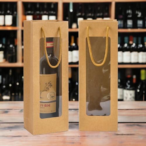 Ssyuysto 12 Pc Brown Wine Gift Bags with Clear Window