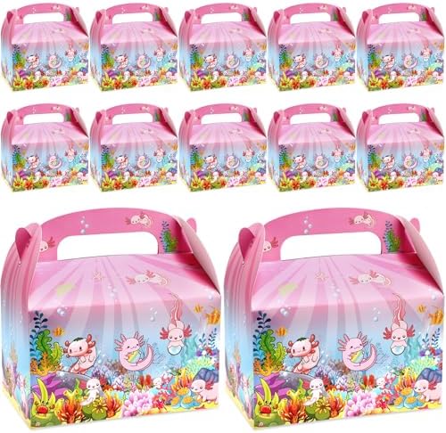 12 Pack Axolotl Gift Boxes with Handles for Party Favors