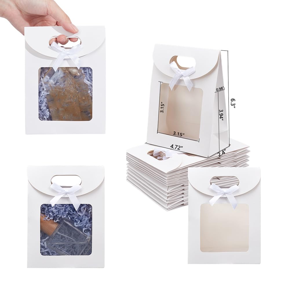 Nbeads 24 Pcs Small White Kraft Paper Bags with Window