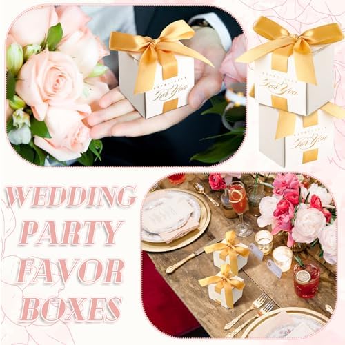 Zhanmai 60 Pcs Mini Wedding Favor Boxes with Gold Ribbon