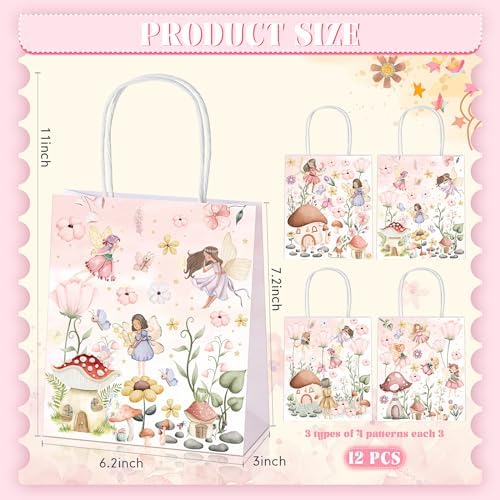 Dinifee 12 Pcs Floral Fairy Gift Bags with Handles