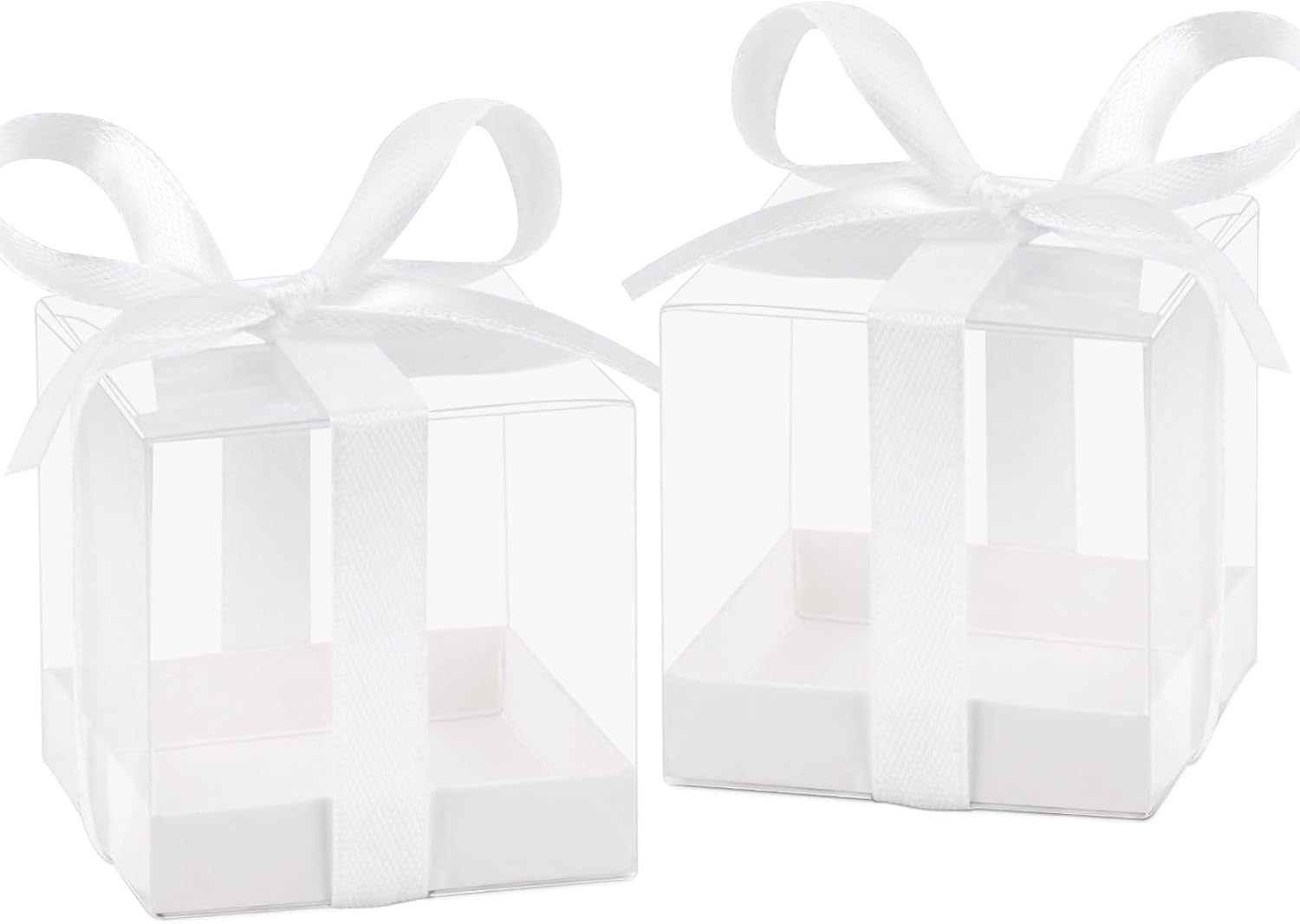 Hxezoc 50 Pack Clear Candy Gift Boxes with White Ribbons