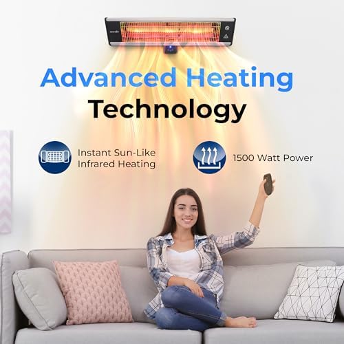 SereneLife Infrared Wall Mount Heater with Remote Control 1500W