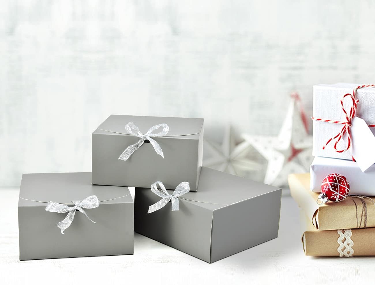 HUAPRINT Gray Gift Boxes with Lids 8x8x4 Inches 12 Sets